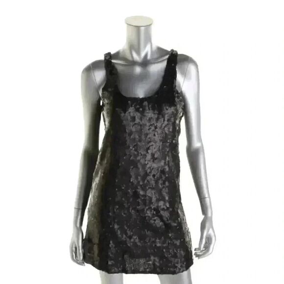 Aqua Women's Black Poly Sequin Lined Sleeveless Dress - Picture 1 of 13